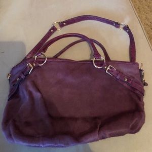 Purple leather and calf fur bag